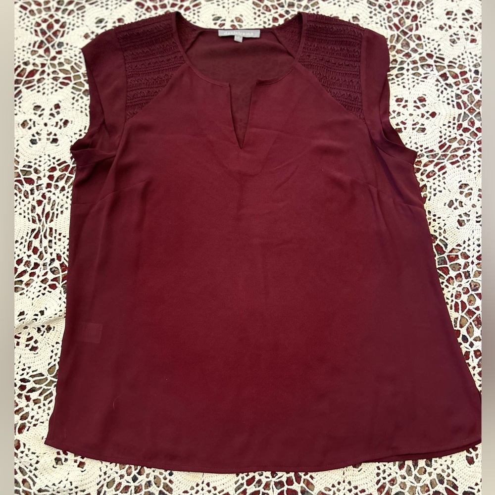 Daniel Rainn Deep Burgundy ares Cap Sleeved Blouse